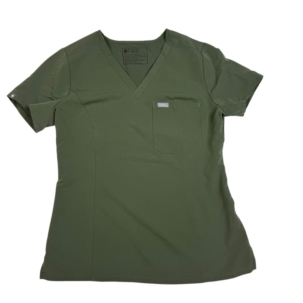 Figs Women's Short Sleeve V-Neck Top in Olive